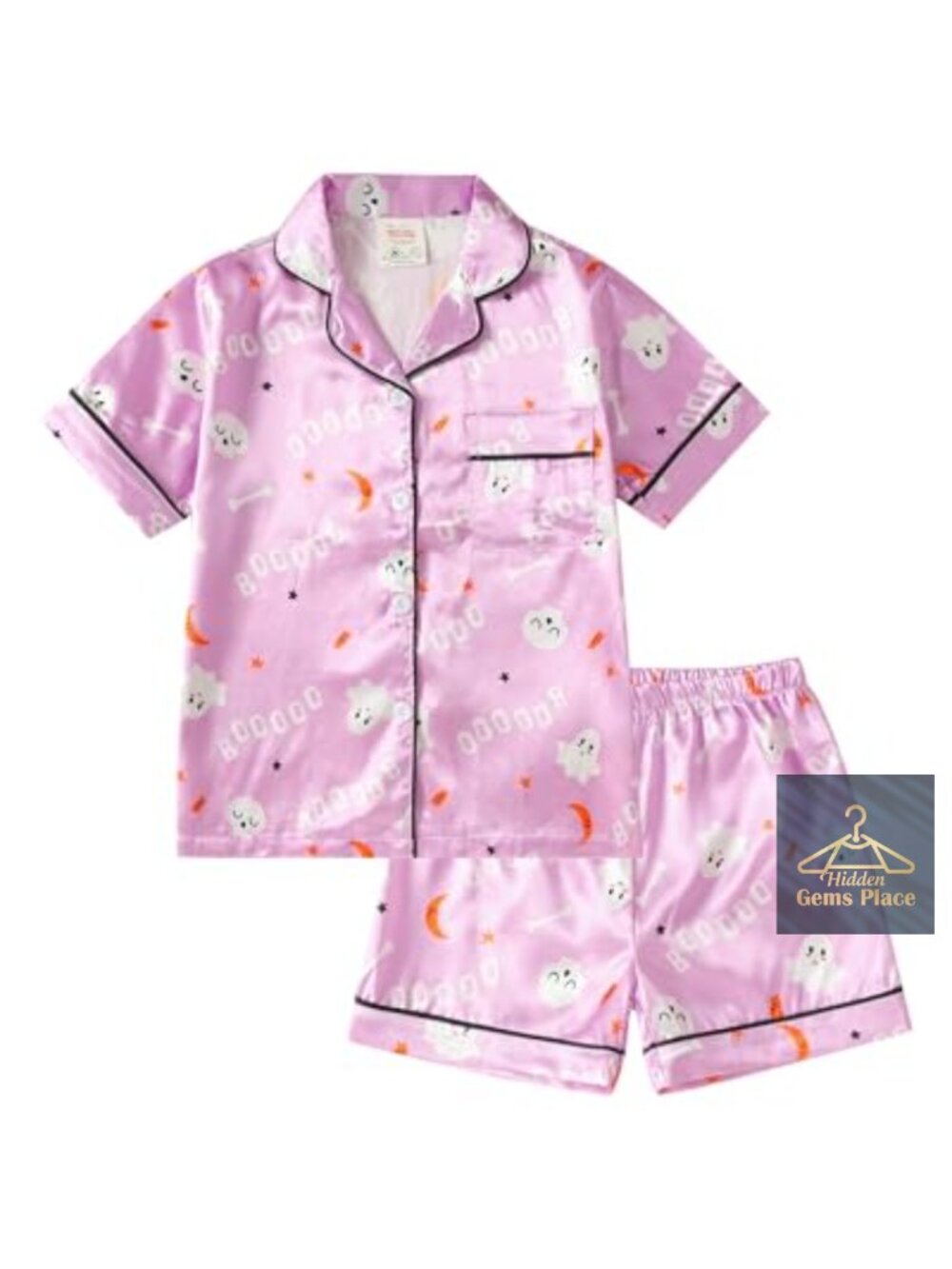 Girls Satin Pajama Set Short Sleeve Button Down 2-Piece Sleepwear Set